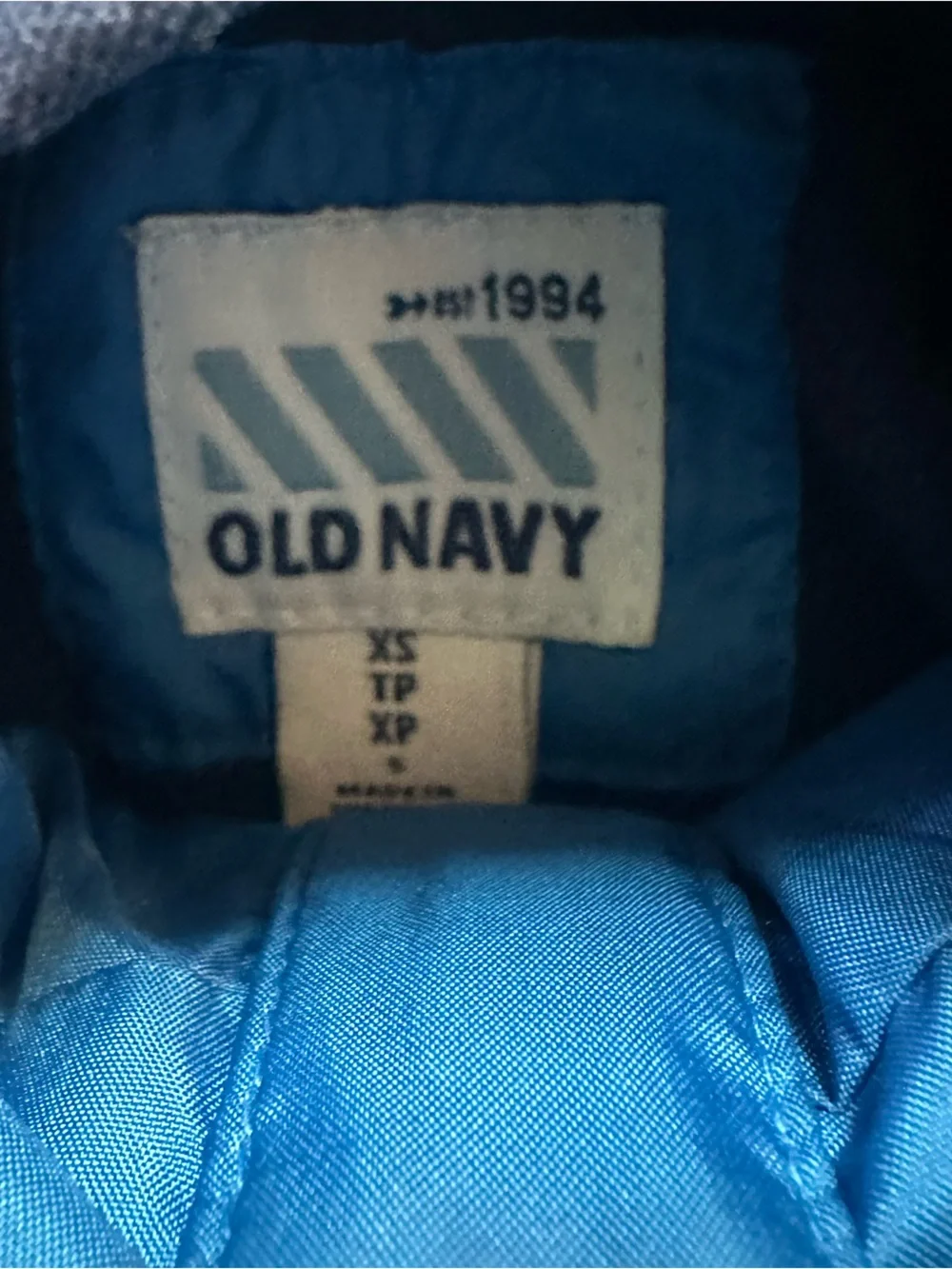 Old navy Blue Puffer Jacket w Green Accents
